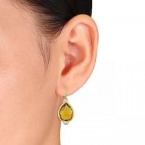 Pear Shaped Citrine & Diamond Drop Earrings 14k Yellow Gold (17.90ct)