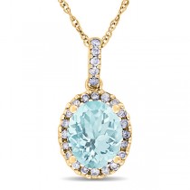 Aquamarine & Halo Diamond Pendant Necklace in 14k Yellow Gold 2.00ct