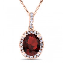 Garnet & Halo Diamond Pendant Necklace in 14k Rose Gold 2.34ct