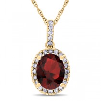 Garnet & Halo Diamond Pendant Necklace in 14k Yellow Gold 2.34ct
