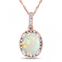 Opal & Halo Diamond Pendant Necklace in 14k Rose Gold 1.34ct