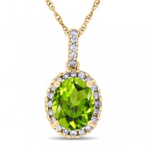 Peridot & Halo Diamond Pendant Necklace in 14k Yellow Gold 2.24ct