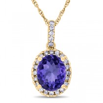 Tanzanite & Halo Diamond Pendant Necklace in 14k Yellow Gold 2.44ct