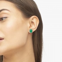 Oval Emerald & Halo Diamond Stud Earrings 14k Yellow Gold 4.20ct