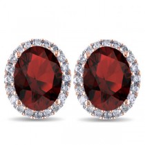 Oval Garnet & Halo Diamond Stud Earrings 14k Rose Gold 4.60ct