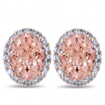 Oval Morganite & Halo Diamond Stud Earrings 14k Rose Gold 5.60ct