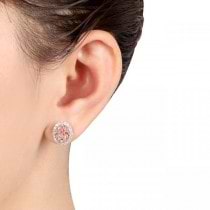 Oval Morganite & Halo Diamond Stud Earrings 14k Rose Gold 5.60ct