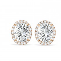 Oval Moissanite & Halo Diamond Stud Earrings 14k Rose Gold 3.82ct