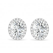 Oval Moissanite & Halo Diamond Stud Earrings 14k White Gold 3.82ct