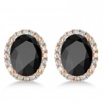 Oval Onyx & Halo Diamond Stud Earrings 14k Rose Gold 4.20ct