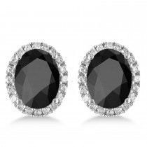 Oval Onyx & Halo Diamond Stud Earrings 14k White Gold (4.20ct)