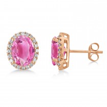 Oval Pink Tourmaline & Halo Diamond Stud Earrings 14k Rose Gold 5.00ct