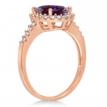 Oval Lab Alexandrite & Halo Diamond Engagement Ring 14k Rose Gold 2.82ct