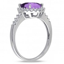 Oval Amethyst & Halo Diamond Engagement Ring 14k White Gold 2.82ct