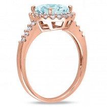 Oval Aquamarine & Halo Diamond Engagement Ring 14k Rose Gold 2.67ct