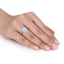 Oval Aquamarine & Halo Diamond Engagement Ring 14k White Gold 2.67ct