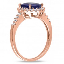 Oval Blue Sapphire & Halo Diamond Engagement Ring 14k Rose Gold 3.92ct
