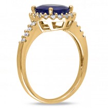 Oval Blue Sapphire & Halo Diamond Engagement Ring 14k Yellow Gold 3.92ct