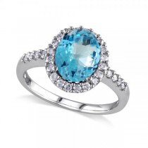 Oval Blue Topaz & Halo Diamond Engagement Ring 14k White Gold 3.92ct