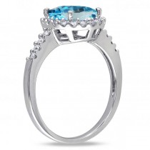 Oval Blue Topaz & Halo Diamond Engagement Ring 14k White Gold 3.92ct