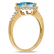 Oval Blue Topaz & Halo Diamond Engagement Ring 14k Yellow Gold 3.92ct