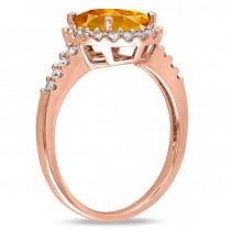 Oval Citrine & Halo Diamond Engagement Ring 14k Rose Gold 2.82ct