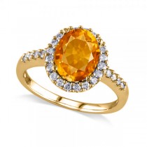 Oval Citrine & Halo Diamond Engagement Ring 14k Yellow Gold 2.82ct