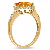 Oval Citrine & Halo Diamond Engagement Ring 14k Yellow Gold 2.82ct