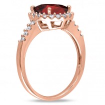 Oval Garnet & Halo Diamond Engagement Ring 14k Rose Gold 3.22ct