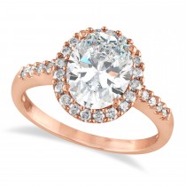 Oval Moissanite & Halo Diamond Engagement Ring 14k Rose Gold 2.82ct