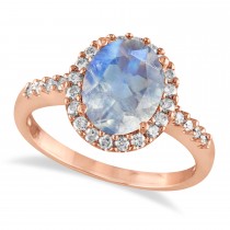 Oval Moonstone & Halo Diamond Engagement Ring 14k Rose Gold 1.42ct