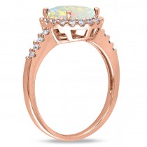 Oval Opal & Halo Diamond Engagement Ring 14k Rose Gold 2.07ct