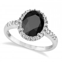 Oval Onyx & Halo Diamond Engagement Ring 14k White Gold (3.02ct)