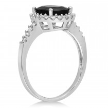 Oval Onyx & Halo Diamond Engagement Ring 14k White Gold (3.02ct)
