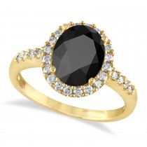 Oval Onyx & Halo Diamond Engagement Ring 14k Yellow Gold 3.02ct