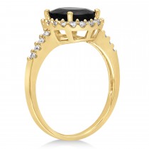 Oval Onyx & Halo Diamond Engagement Ring 14k Yellow Gold 3.02ct