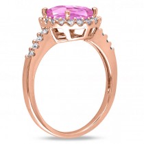 Oval Pink Sapphire & Halo Diamond Engagement Ring 14k Rose Gold 3.57ct