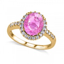 Oval Pink Sapphire & Halo Diamond Engagement Ring 14k Yellow Gold 3.57ct