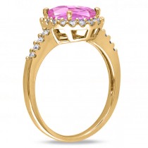 Oval Pink Sapphire & Halo Diamond Engagement Ring 14k Yellow Gold 3.57ct
