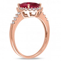 Oval Ruby & Halo Diamond Engagement Ring 14k Rose Gold 3.57ct