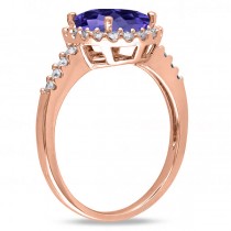 Oval Tanzanite & Halo Diamond Engagement Ring 14k Rose Gold 3.57ct