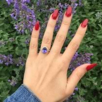 Oval Tanzanite & Halo Diamond Engagement Ring 14k White Gold 3.57ct