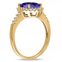 Oval Tanzanite & Halo Diamond Engagement Ring 14k Yellow Gold 3.57ct