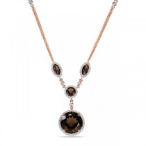 Smoky Quartz Halo Diamond Vintage Necklace in 14k Rose Gold (14.30ct)