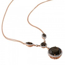 Smoky Quartz Halo Diamond Vintage Necklace in 14k Rose Gold (14.30ct)