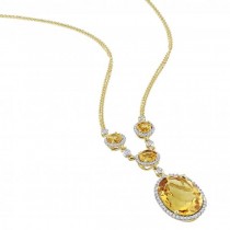 Oval Citrine Halo Diamond Vintage Necklace 14k Yellow Gold (10.25ct)