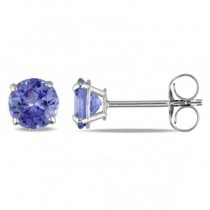 Round Cut Solitaire Tanzanite Stud Earrings in 14k White Gold (1.10ct)