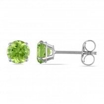 Round Cut Solitaire Peridot Stud Earrings in 14k White Gold (1.10ct)