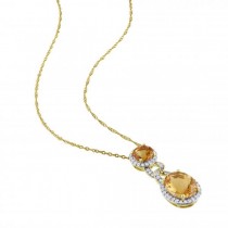 Oval & Round Citrine Halo Diamond Pendant Necklace 14k Y. Gold 6.00ct