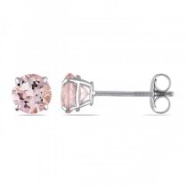 Round Cut Solitaire Morganite Stud Earrings in 14k White Gold (1.00ct)